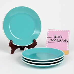 Room Essentials ANGLED RIM SUNBLEACHED TURQUOISE  Stoneware Salad Plates Set  4